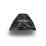 Rear view of Butterstick Pro wakeboard with black deck and line art design.