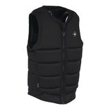 Angled front view of the black Code Comp Vest with white accents and front zipper closure.