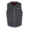 Front view of the Fuse Comp Vest in charcoal gray with vertical zipper and logo patch on chest.