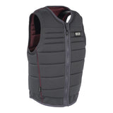Angled front view of the charcoal Fuse Comp Vest with maroon accents and front zipper closure.