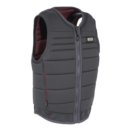 Angled front view of the charcoal Fuse Comp Vest with maroon accents and front zipper closure.