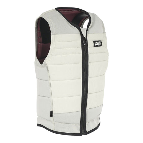 Angled front view of the cream Fuse Comp Vest with black trim and quilted padding.