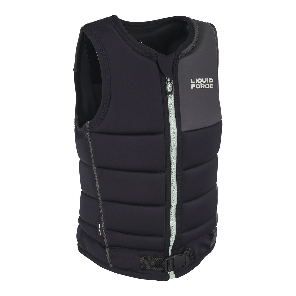 Angled front view of the black Women's Rogue Comp Vest with contrast gray panel and chest logo.