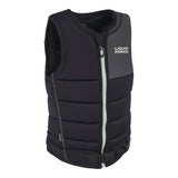 Angled front view of the black Women's Rogue Comp Vest with contrast gray panel and chest logo.