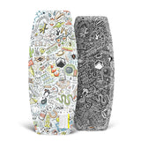 Front and back of 41" TAO Skate wakeskate featuring colorful and black doodle art graphics.