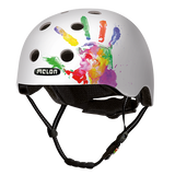 White Melon Bicycle Helmet with a watercolour handprint on the side