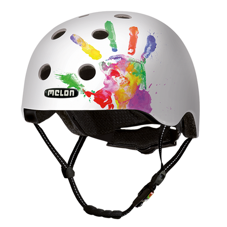 White Melon Bicycle Helmet with a watercolour handprint on the side