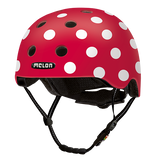 Red Melon Bicycle Helmet with white Polka Dots called "Dotty White"