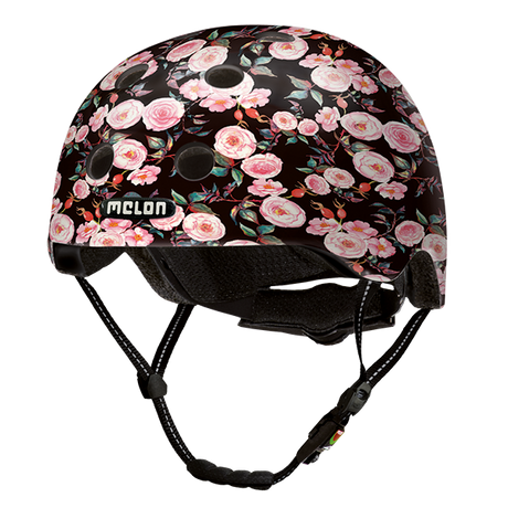 Black Melon Bicycle Helmet with lots of pink roses called "Rose Garden"