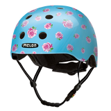 Light Blue Melon Bicycle Helmet with lots of tiny pink roses called "Flying Roses"