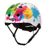 White Melon Bicycle Helmet with colourful splashes of paint in many different colours called "Coloursplash"