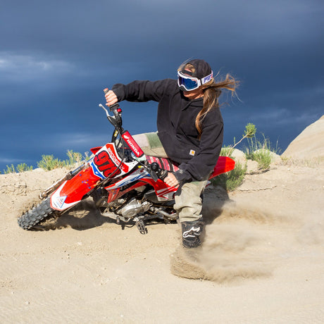 Blue / Large | on_a_person.JPG | The Merika Brapstrap Moto Goggle from Pit Viper