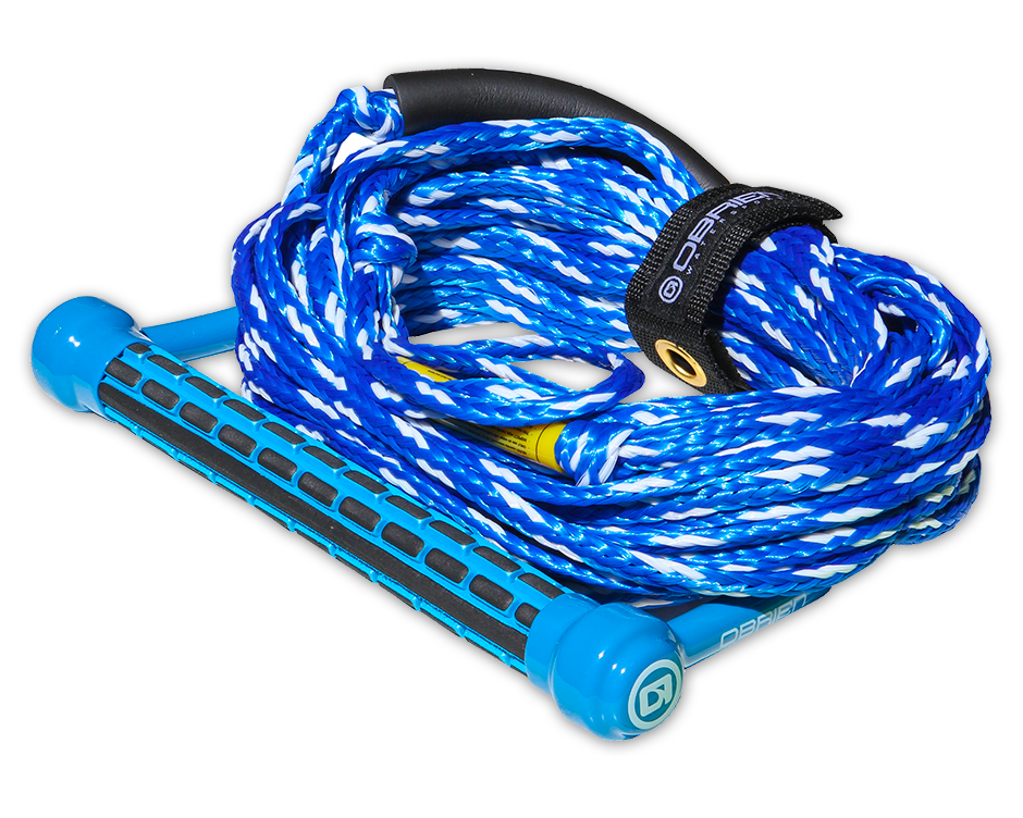 O'Brien 1-Section Ski Combo Rope with black and blue handle and blue and white braided rope.