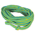 O'Brien 6-Person Floating Tube Rope, a coiled yellow and blue braided rope with a knotted loop for six riders.