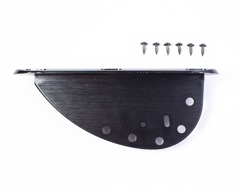 Black O'Brien Arc Fin with a curved design, multiple holes, and included screws for mounting.