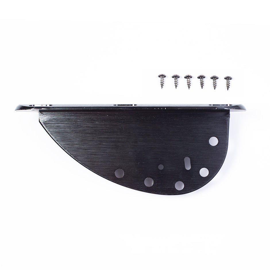 Black O'Brien Arc Fin with a curved design, multiple holes, and included screws for mounting.
