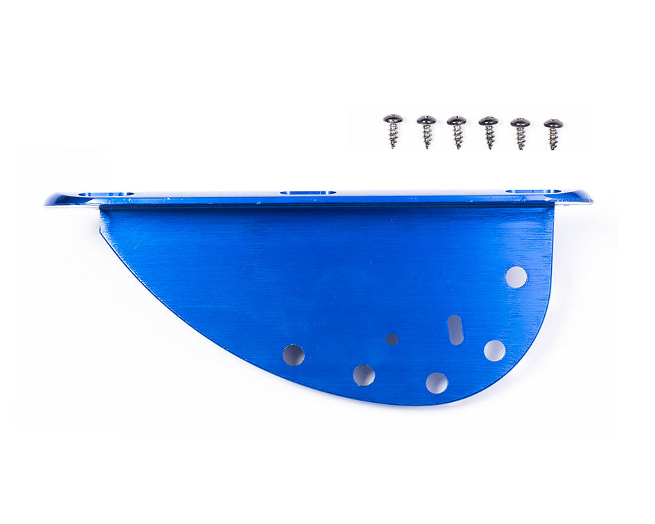 Blue O'Brien Arc Fin with a curved shape, multiple holes, and included mounting screws.