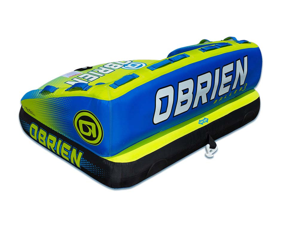 OBrien Baller 3 Boat Tube is a blue/green inflatable with fun positions and handles.