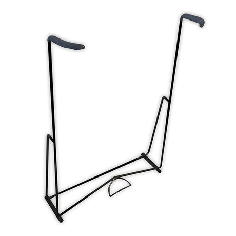 O'Brien Board Stand in black metal with padded arms for secure board storage.