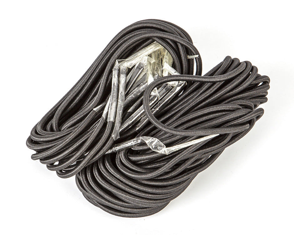 A bundle of black O'Brien Bungee Laces, neatly coiled with clear plastic ends.