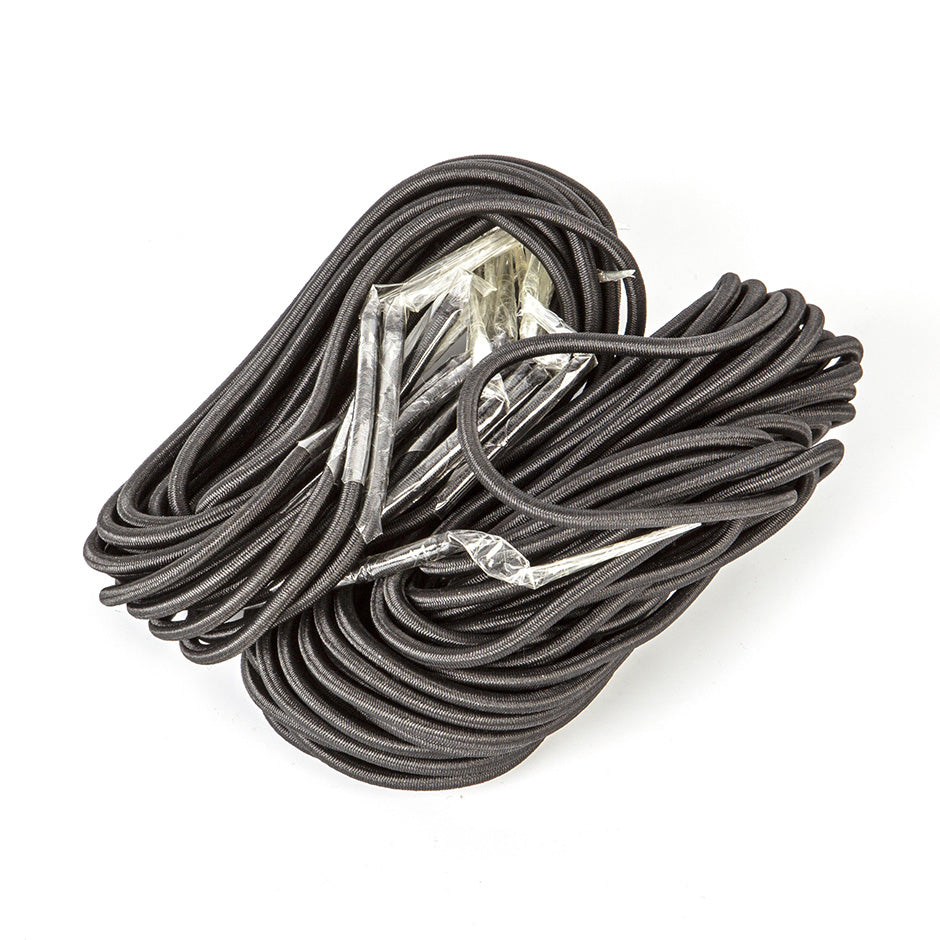 A bundle of black O'Brien Bungee Laces, neatly coiled with clear plastic ends.