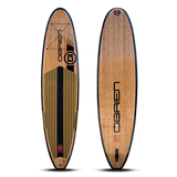 Eco-friendly 2022 OBrien Burnside SUP, black and red accents, front and back shown.