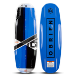O'Brien Hooky Wakeboard top and base view with a blue and black deck, bold geometric graphics, and a sleek blue base.