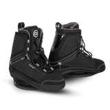 O'Brien Infuse Wakeboard Bindings in black with a lace-up closure, high ankle support, and reinforced stitching.