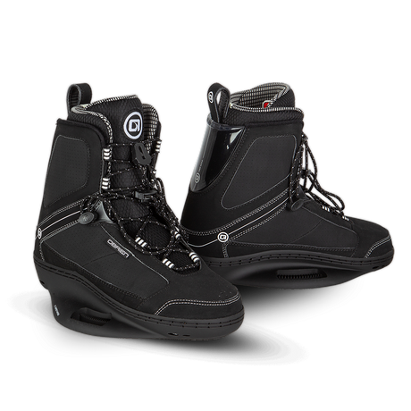 O'Brien Infuse Wakeboard Bindings in black with a lace-up closure, high ankle support, and reinforced stitching.