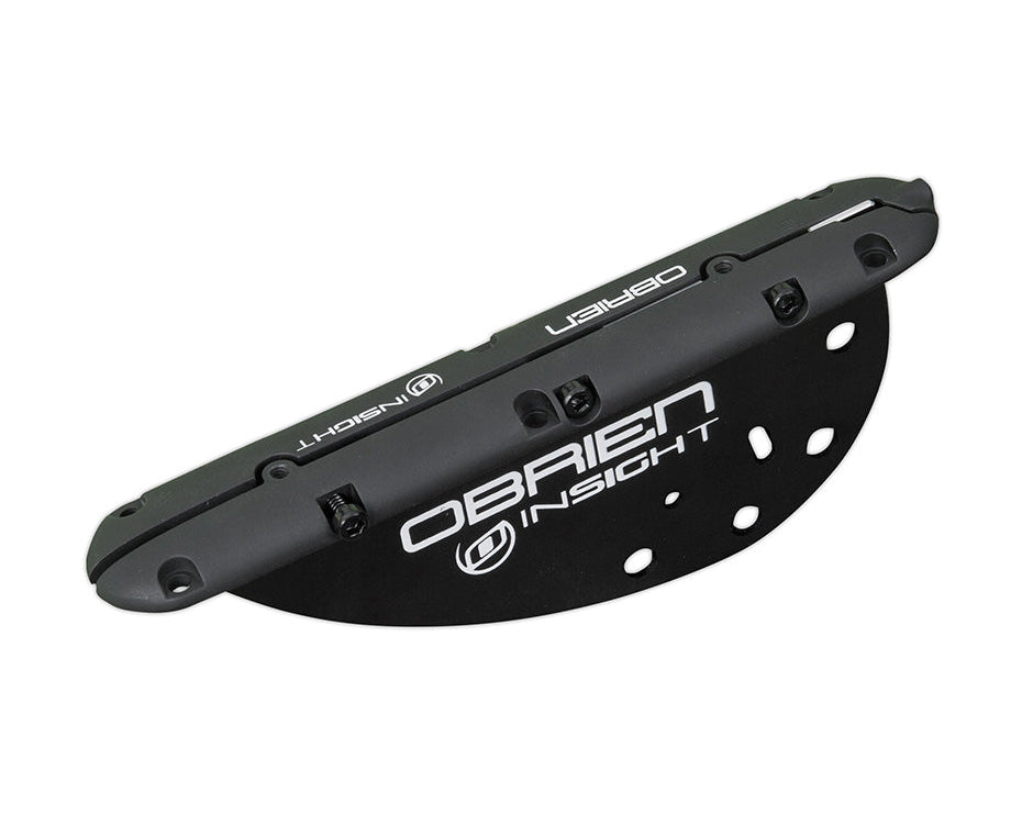 Angled view of the O'Brien Insight Fin Kit in black, featuring multiple mounting holes and white branding on the surface.