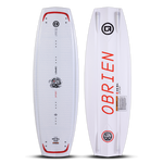 Top and base view of O'Brien Intent Wakeboard in white with red branding, textured deck, and aggressive base channels.