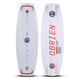 Top and base view of O'Brien Intent Wakeboard in white with red branding, textured deck, and aggressive base channels.