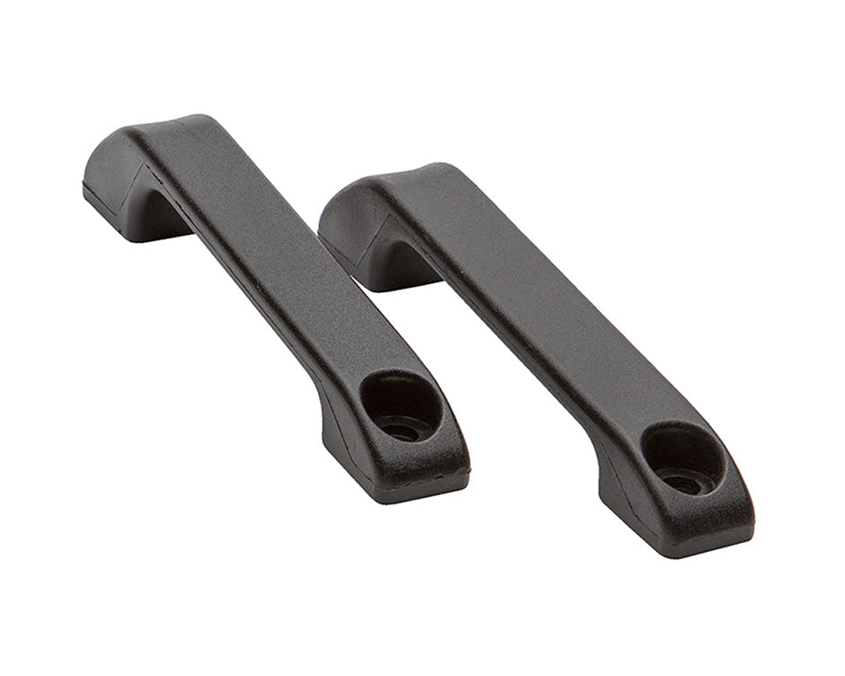 A pair of black O'Brien Kneeboard Footman Loops with pre-drilled holes for secure attachment.