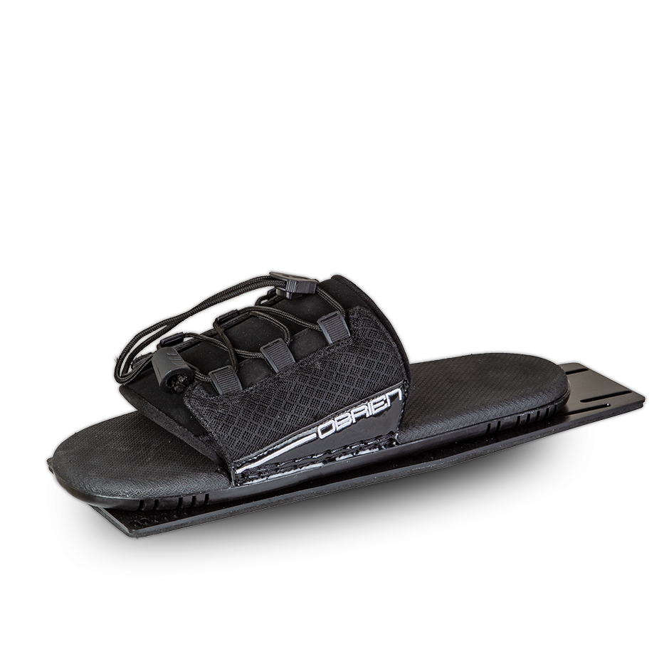 Angled view of the O'Brien Lace RTP, a black rear toe plate with a cushioned footbed and adjustable lace system.