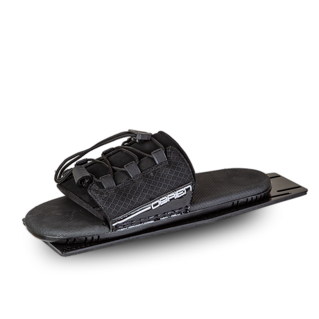 Angled view of the O'Brien Lace RTP, a black rear toe plate with a cushioned footbed and adjustable lace system.