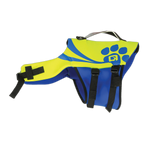 O'Brien Pet Vest in blue and yellow with black straps, a top handle, and a paw print design on the side.