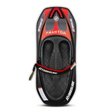 Top view of the Hydroslide Phantom Kneeboard in black and red, with a cushioned seat, molded footwells, and a padded strap.