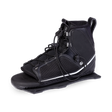 Angled view of the O'Brien Plush Waterski Binding in black, featuring a high-cut ankle with a white stripe and lace system.