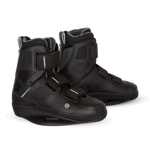 O'Brien Quattro Wakeboard Bindings in black with three adjustable straps, a high ankle cuff, and a sturdy baseplate.