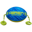 O'Brien ShockBall, an oval blue and yellow inflatable with a zigzag pattern and two yellow ropes attached on either side.