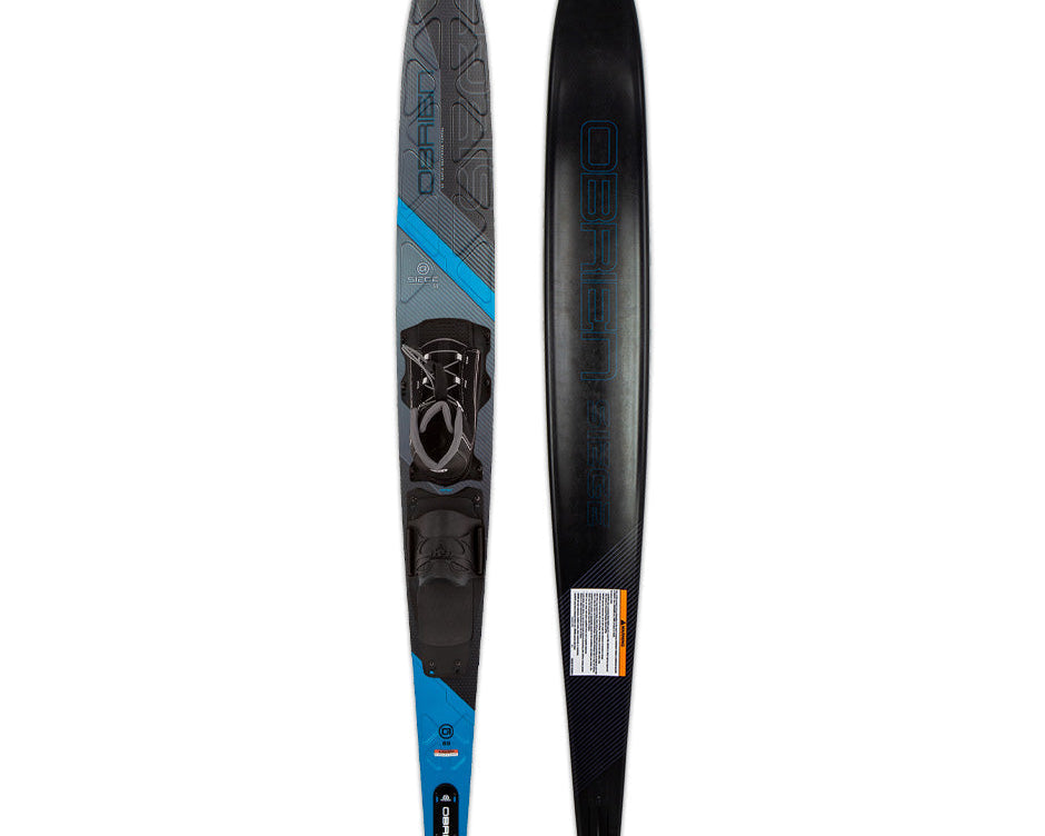 O'Brien Siege 69" Slalom Waterski with Z9 binding, shown from the top and base, featuring an adjustable binding.