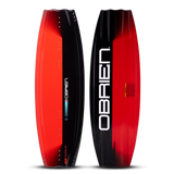 O'Brien System Wakeboard top and base view in red and black, showcasing its durable and high-performance shape.