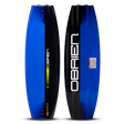 O'Brien System Wakeboard top and base view in blue and black, featuring sleek contours and bold branding.