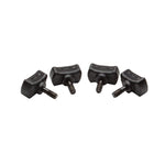 Set of four black thumbscrews with textured grip, used for securing wakeboard bindings.