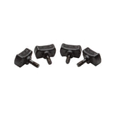 Set of four black thumbscrews with textured grip, used for securing wakeboard bindings.