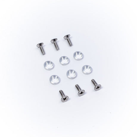 Set of screws, washers, and plastic inserts for mounting O'Brien waterski bindings.
