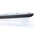 White O'Brien plastic fin attached to a board, featuring a curved shape with multiple holes for mounting.