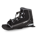 Angled view of the O'Brien Z9 Front Waterski Binding in black with gray accents, open-toe design and lace adjustment.
