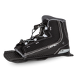 Angled view of the O'Brien Z9 Front Waterski Binding in black with gray accents, open-toe design and lace adjustment.