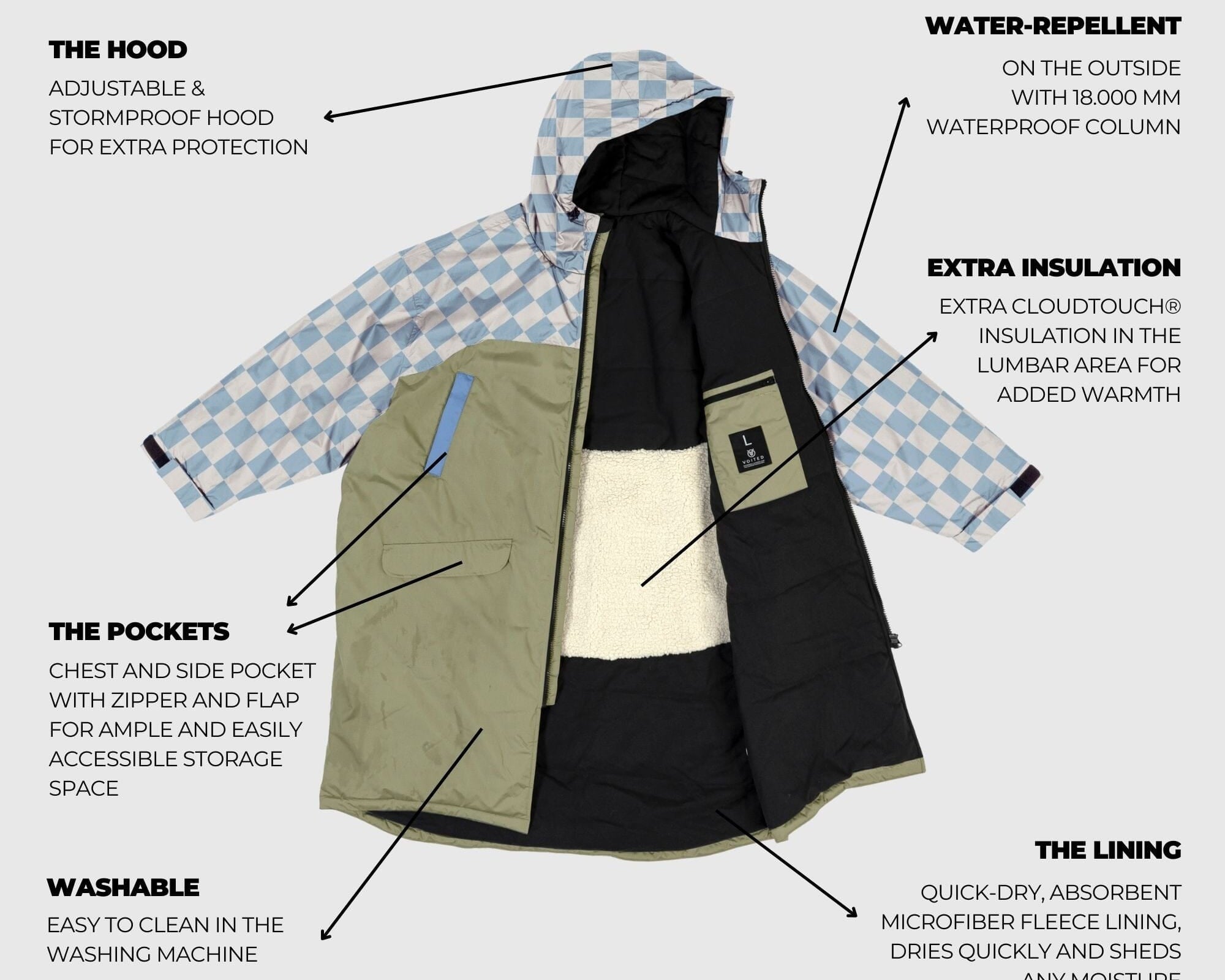 VOITED 3rd Edition Outdoor Changing Robe & Drycoat for Surfing, Camping, Vanlife & Wild Swimming - Blue Dancer